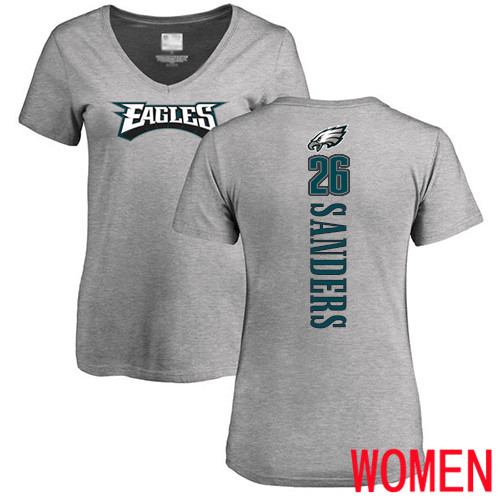 Women Philadelphia Eagles #26 Miles Sanders Ash Backer V-Neck NFL T Shirt